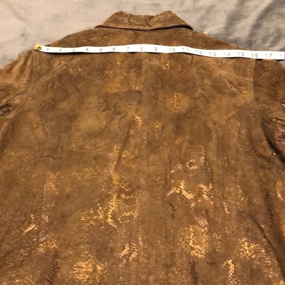 Chico’s 0 Brown Snakeskin Look Suede Jacket Woman Size 4 Zipper Front Lined - Picture 8 of 8